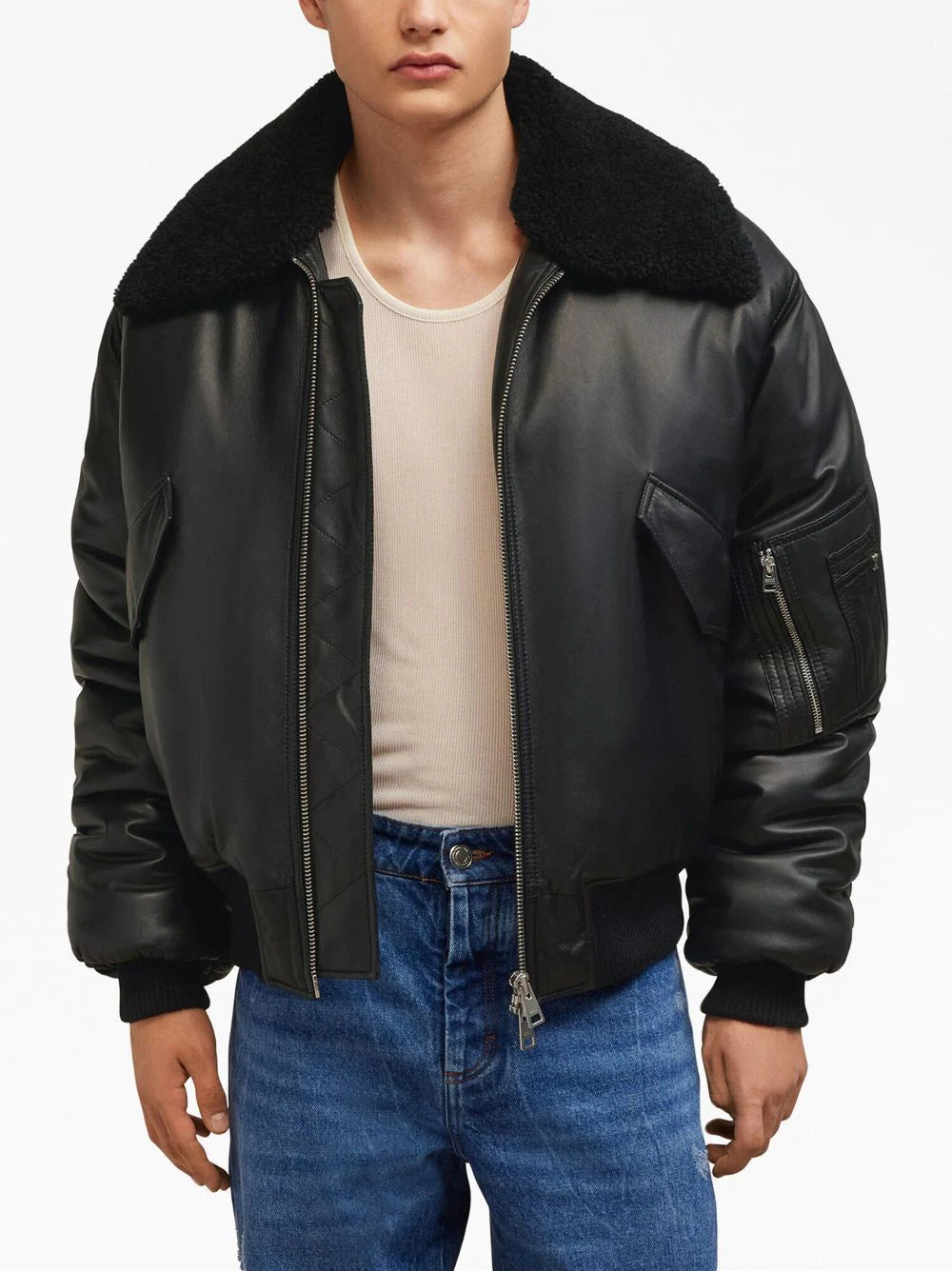 AMI Paris oversized-collar lambskin jacket - Image 4