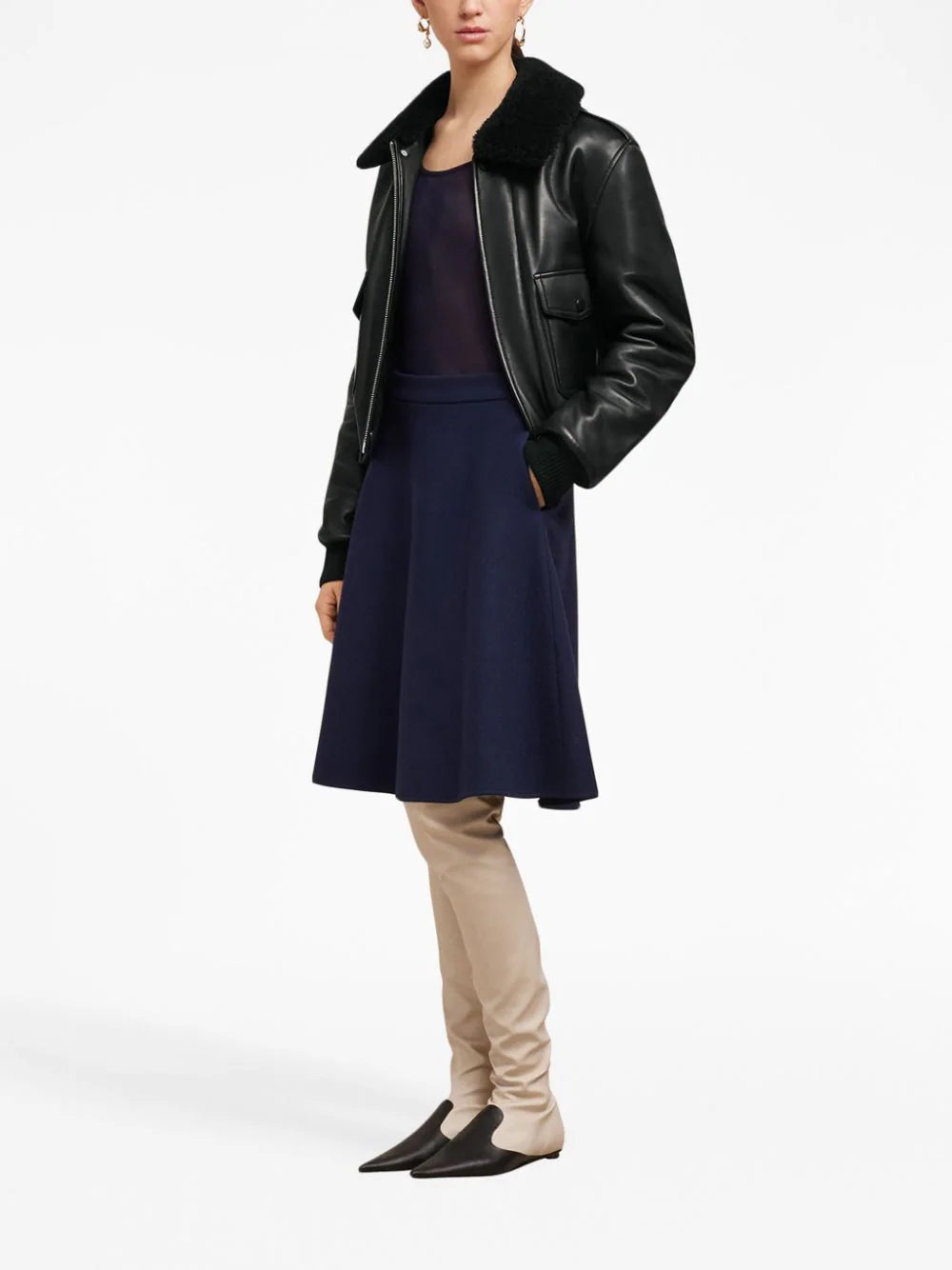 AMI Paris  shearling-collar leather jacket