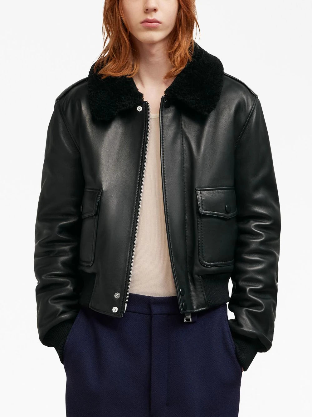 AMI Paris  shearling-collar leather jacket