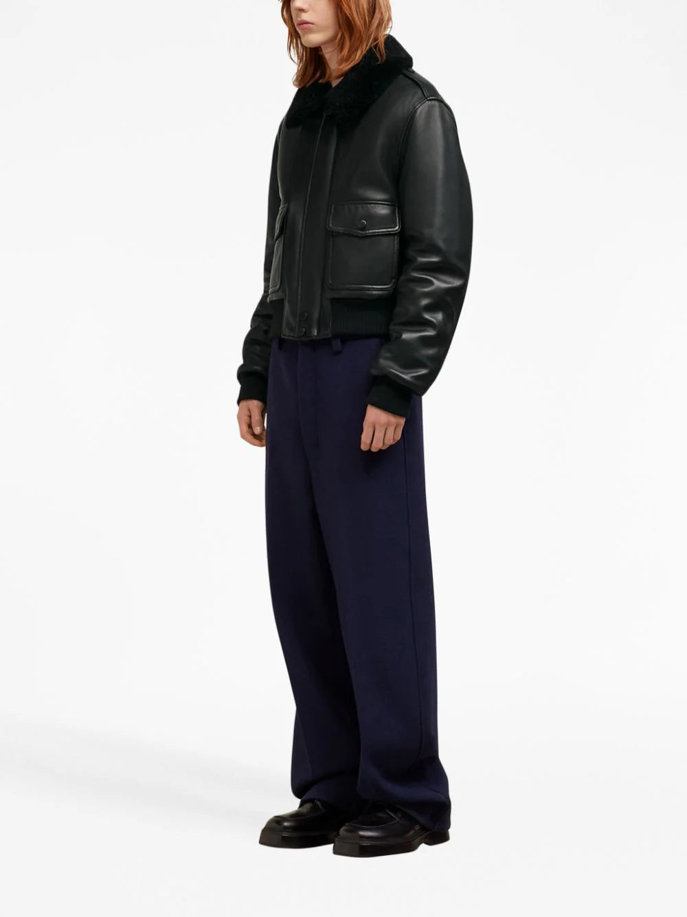 AMI Paris  shearling-collar leather jacket