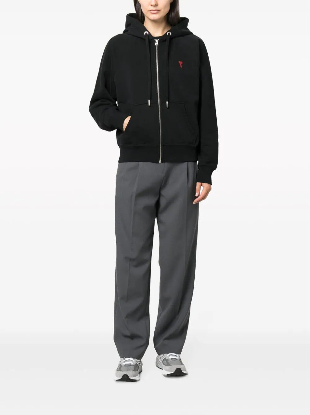 AMI Paris Ami de Coeur-embroidered zip-up hoodie