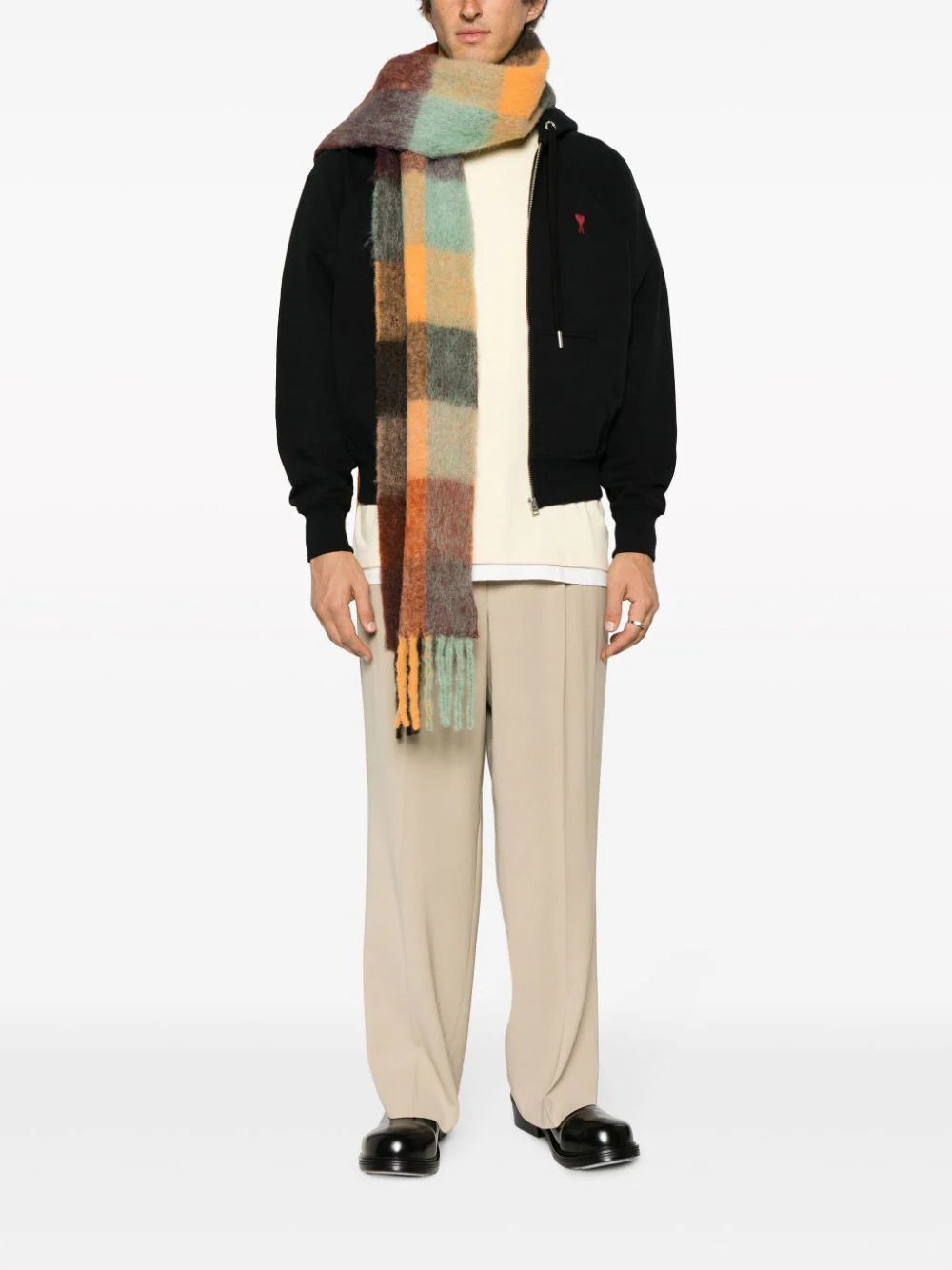 AMI Paris Ami de Coeur-embroidered zip-up hoodie