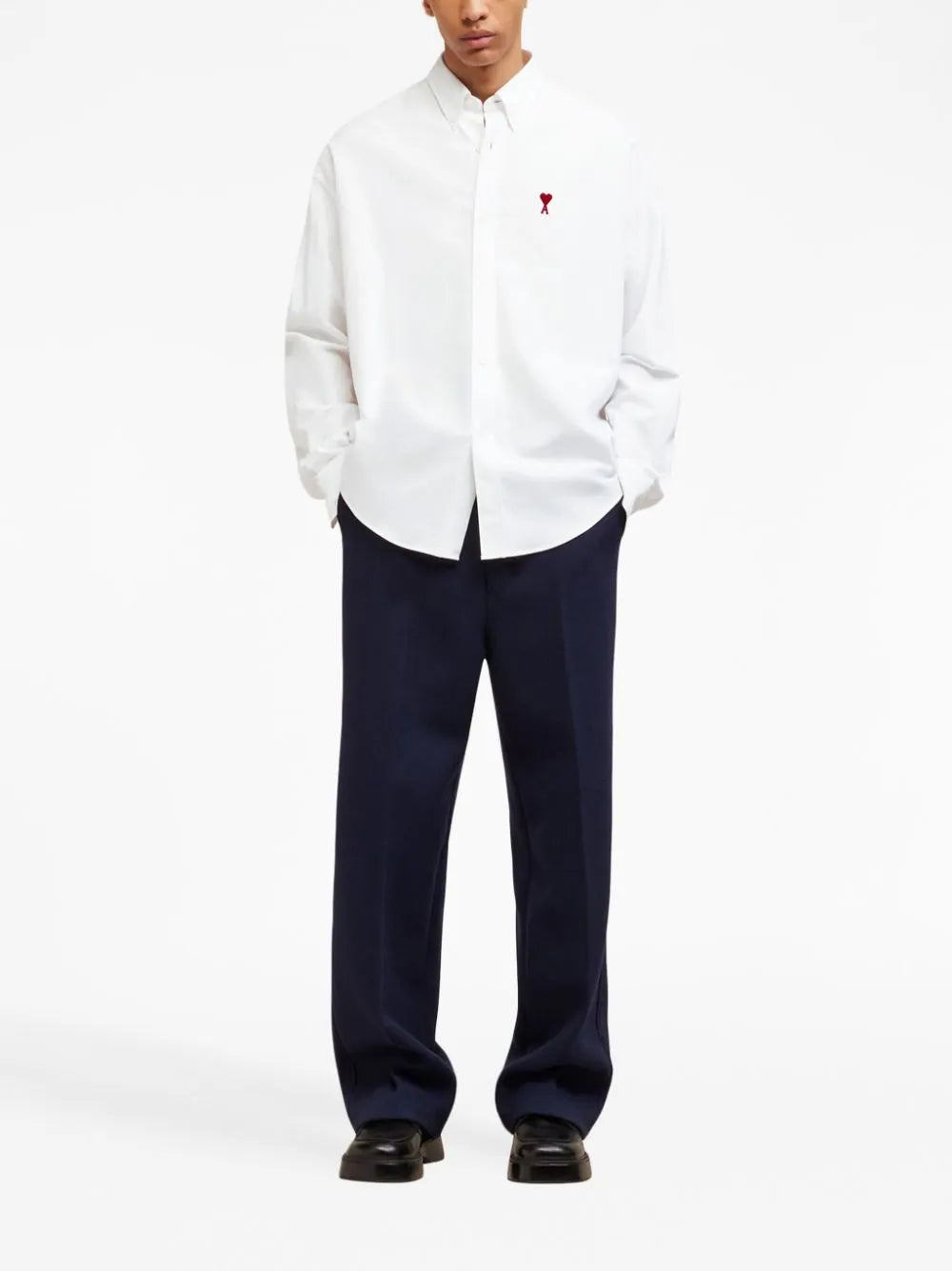 AMI Paris  logo-embroidered poplin shirt