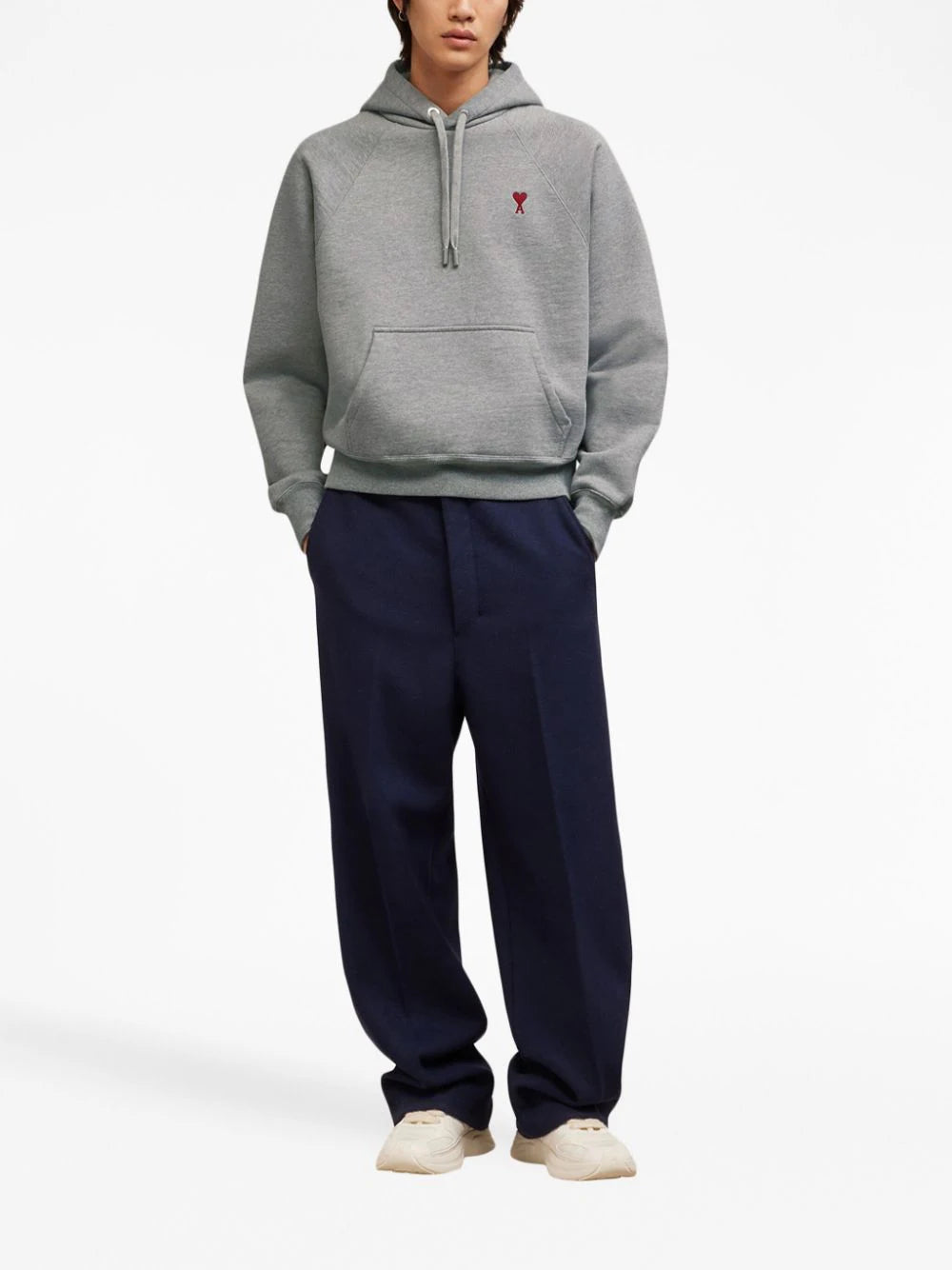 AMI Paris logo-embroidered organic-cotton hoodie