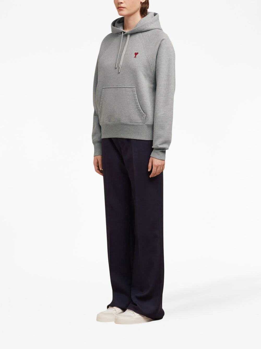 AMI Paris logo-embroidered organic-cotton hoodie