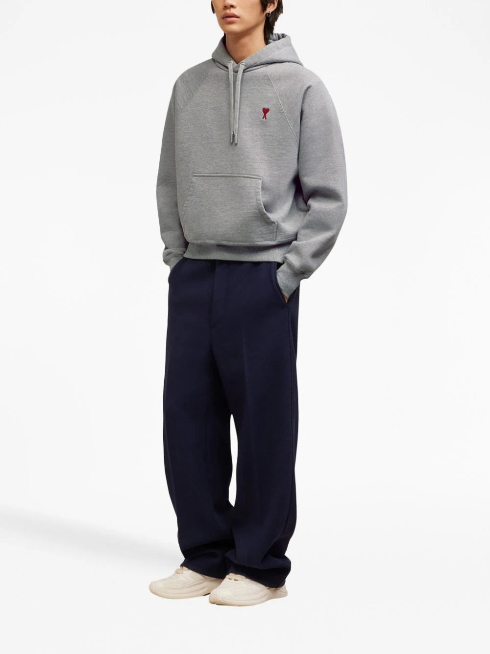 AMI Paris logo-embroidered organic-cotton hoodie