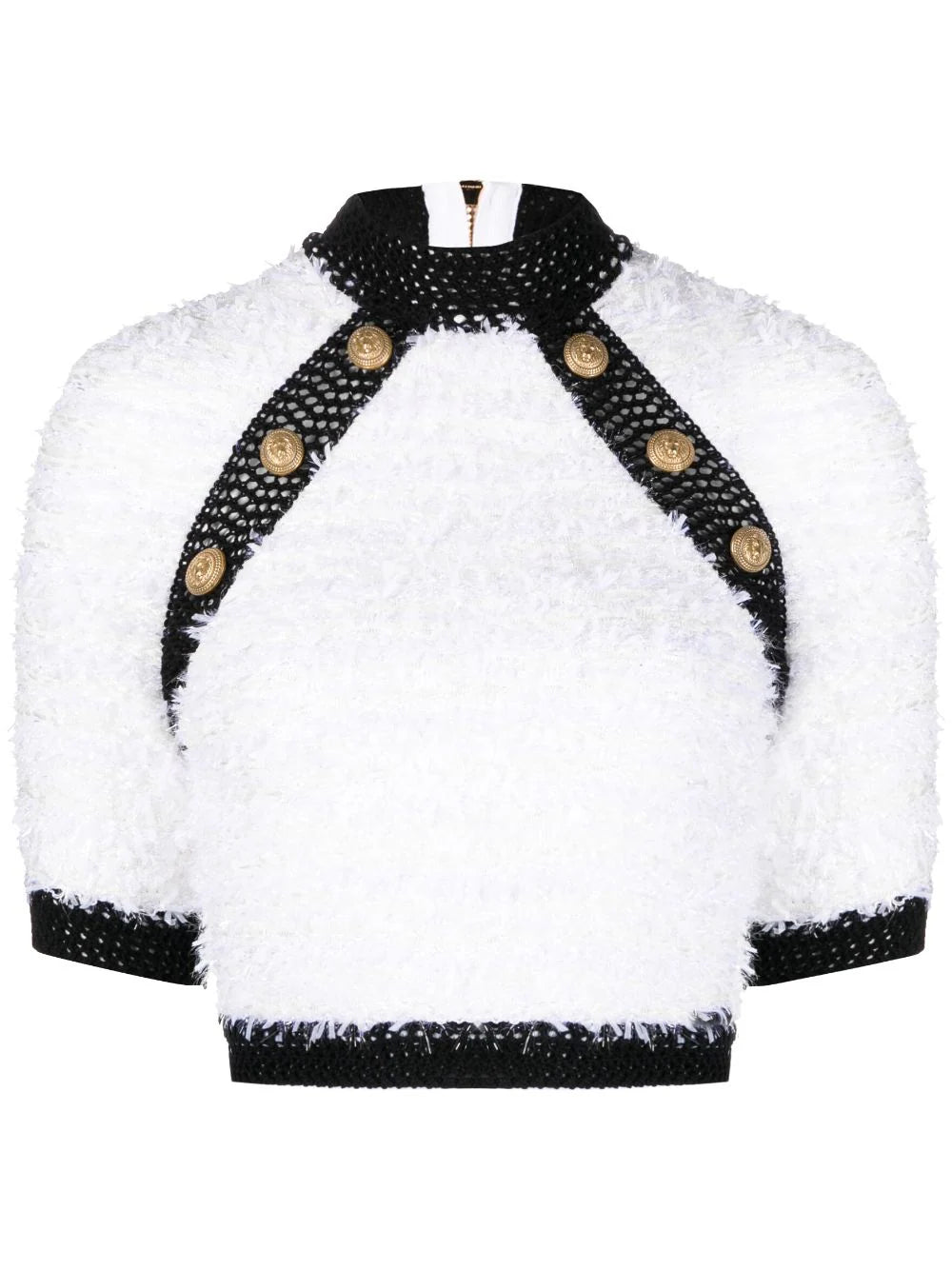Balmain  button-embellished tweed crop top