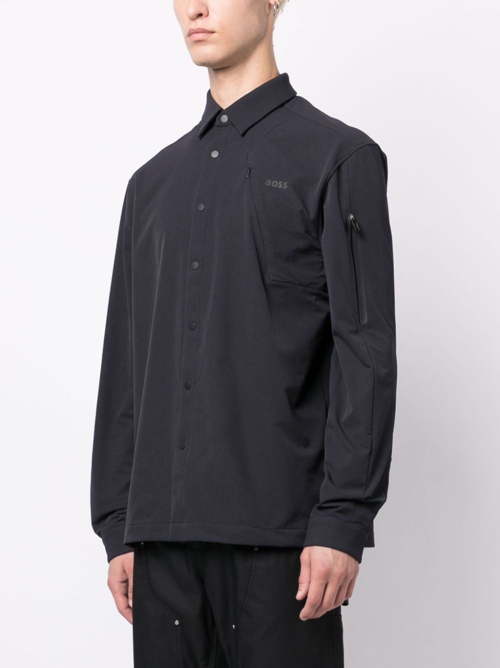 BOSS logo-print zip-pockets shirt
