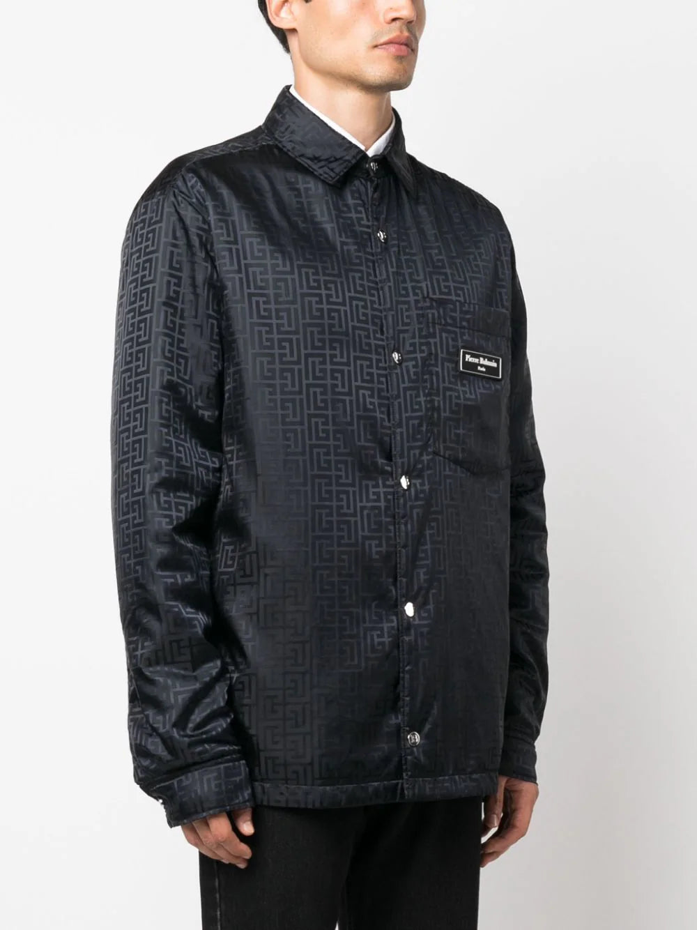 Balmain  monogram-pattern logo-patch shirt