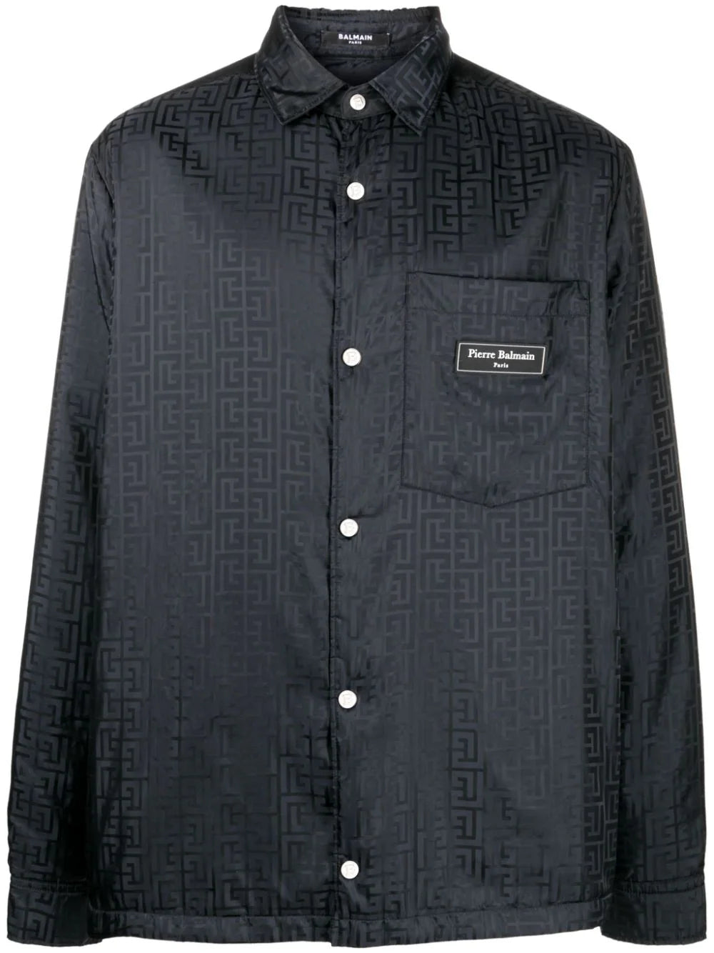Balmain  monogram-pattern logo-patch shirt