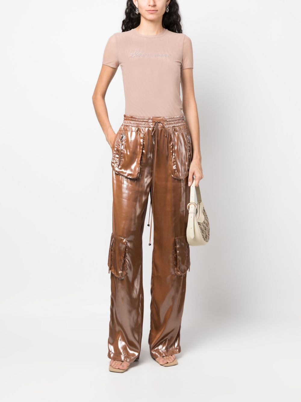 Blumarine  logo-embellishment mesh T-shirt