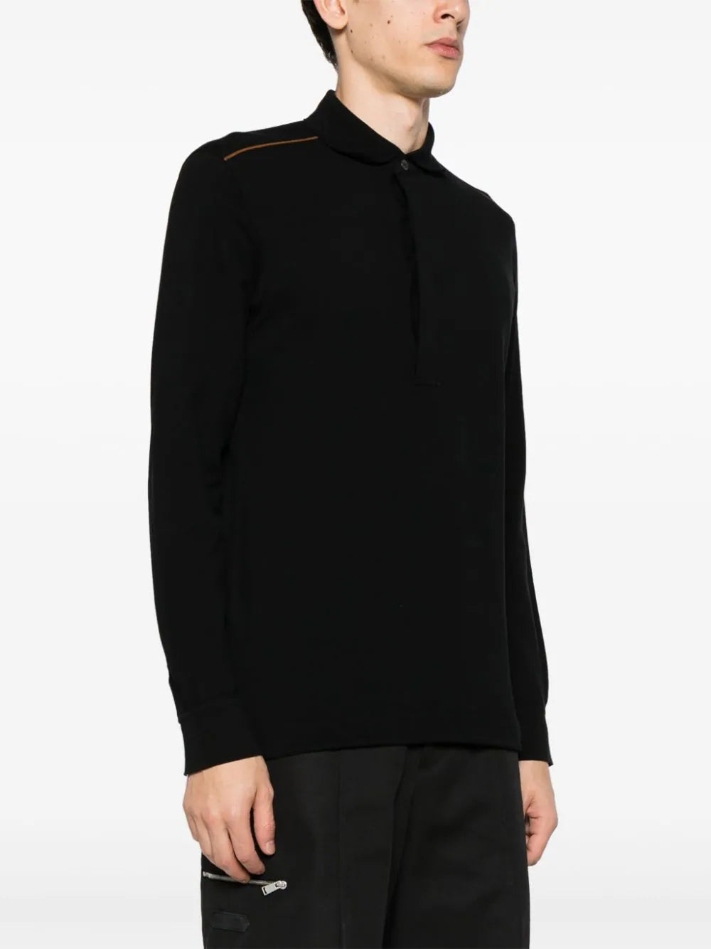 Zegna  leather-trim cotton polo-shirt