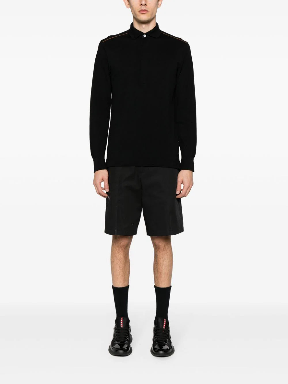 Zegna  leather-trim cotton polo-shirt