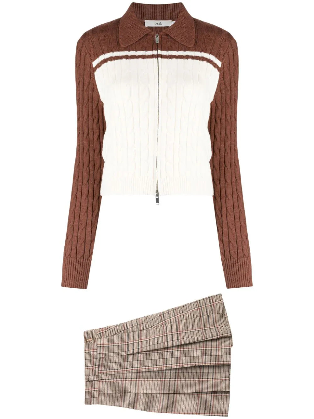 b+ab  cable-knit plaid-check skirt set