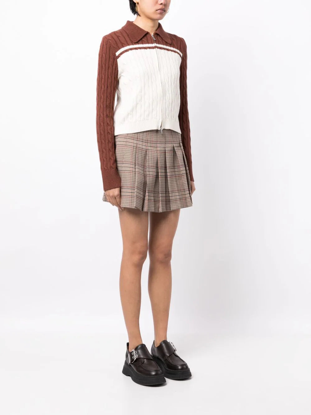 b+ab  cable-knit plaid-check skirt set
