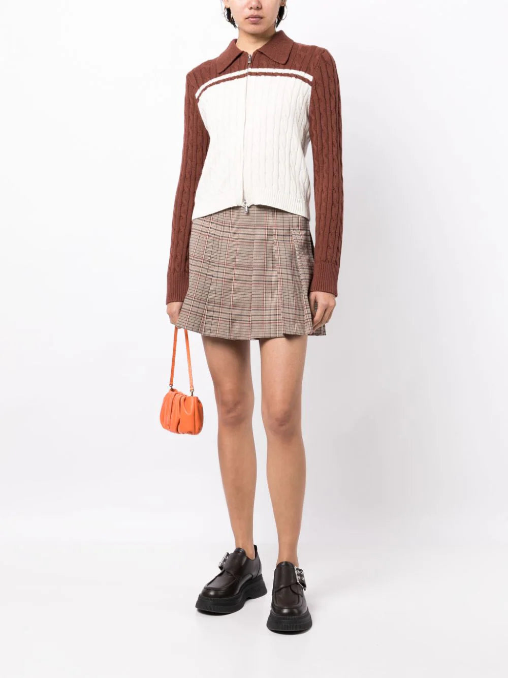 b+ab  cable-knit plaid-check skirt set