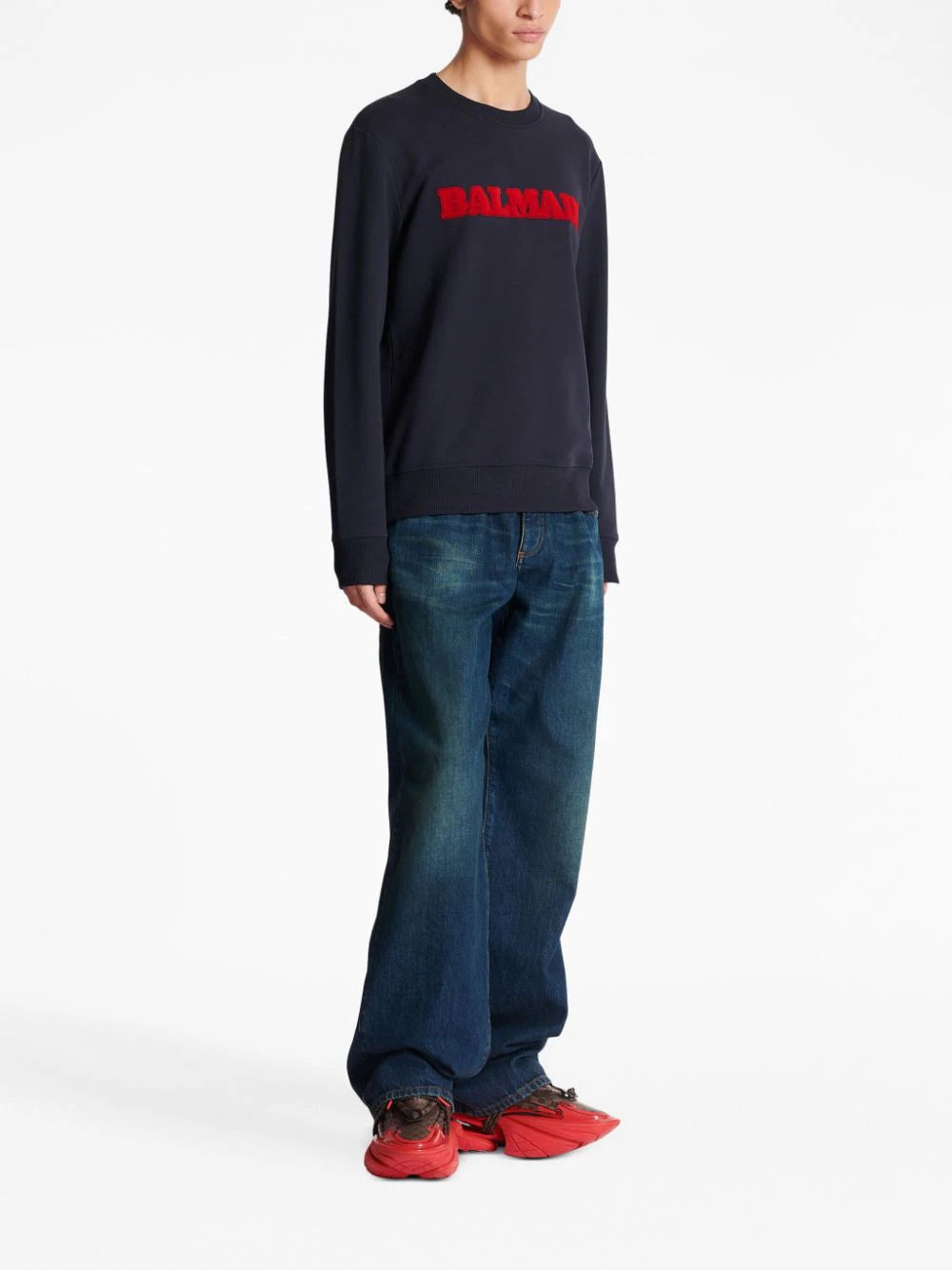 Balmain  logo-appliqué crew-neck cotton sweatshirt