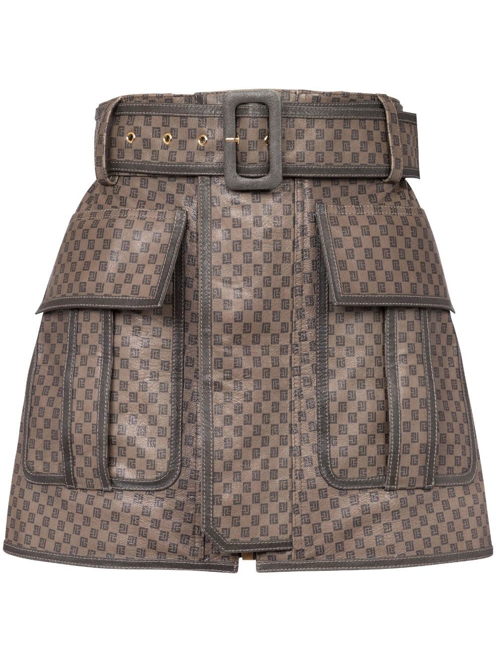 Balmain  monogram-print leather miniskirt