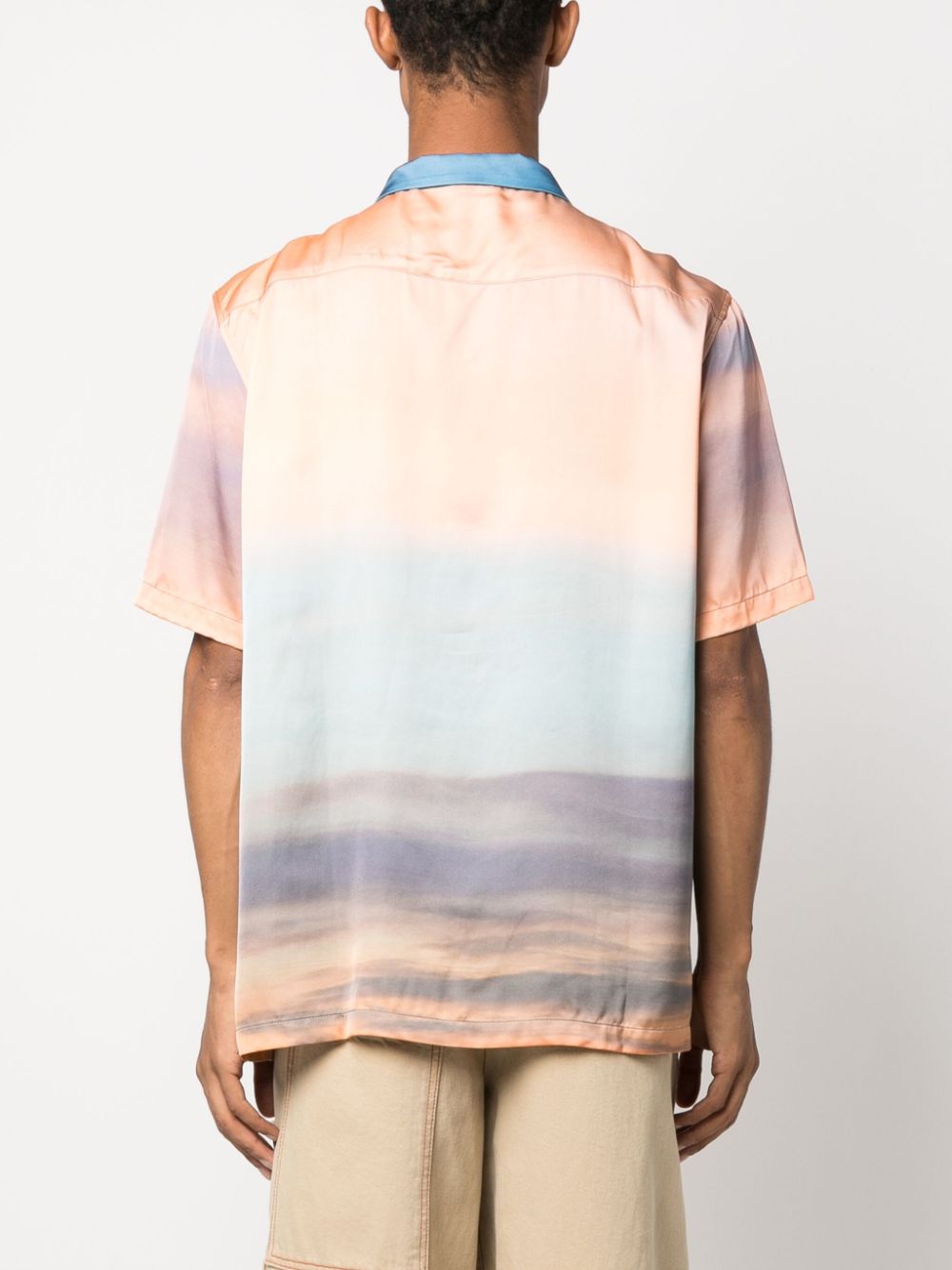 BLUE SKY INN  sunrise-print short-sleeve satin shirt