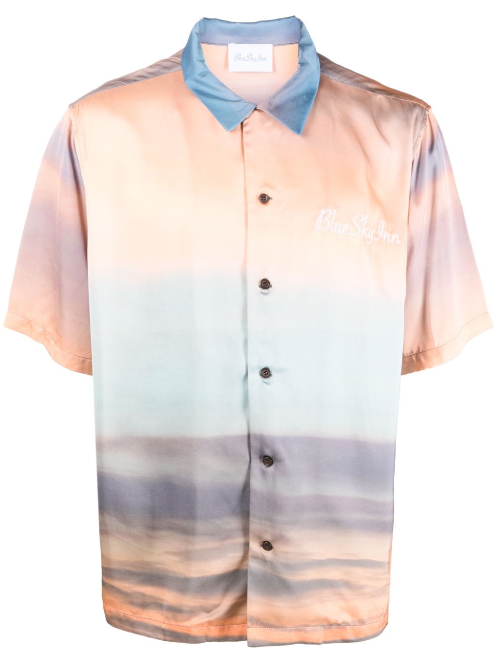 BLUE SKY INN  sunrise-print short-sleeve satin shirt