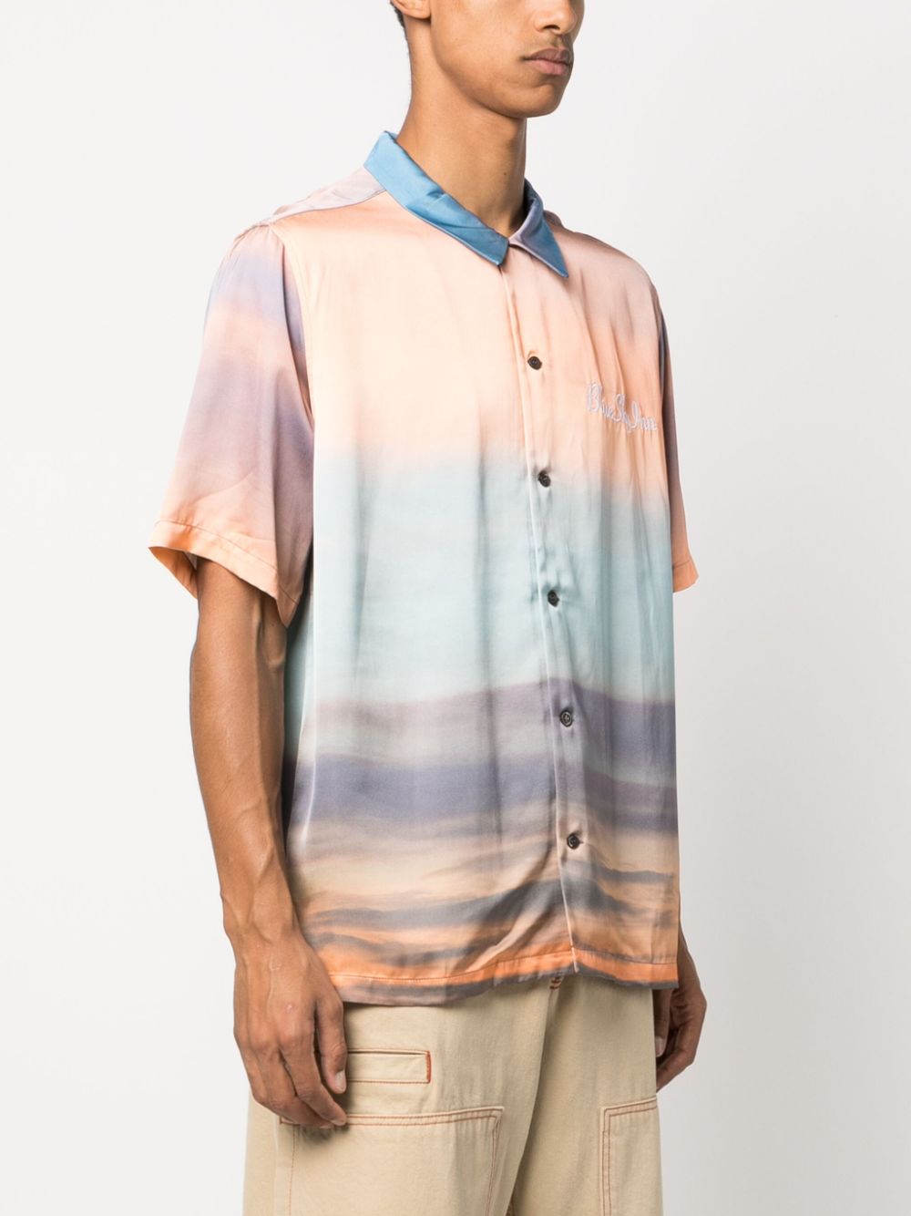 BLUE SKY INN  sunrise-print short-sleeve satin shirt
