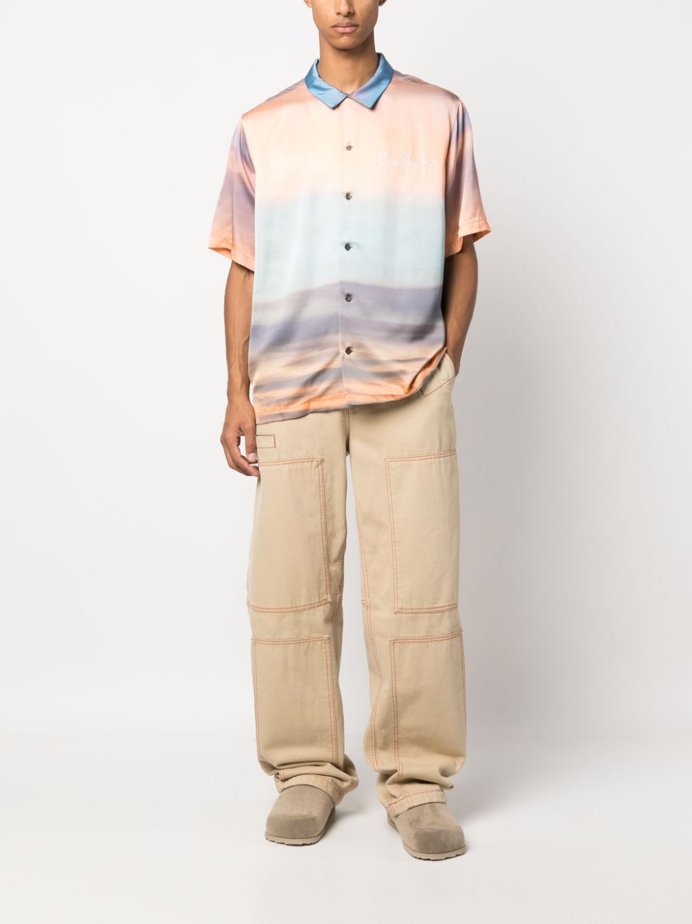 BLUE SKY INN  sunrise-print short-sleeve satin shirt