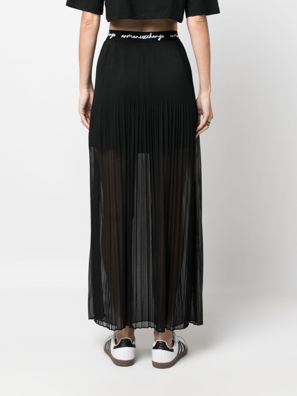 Armani Exchange logo-waistband pleated maxi skirt