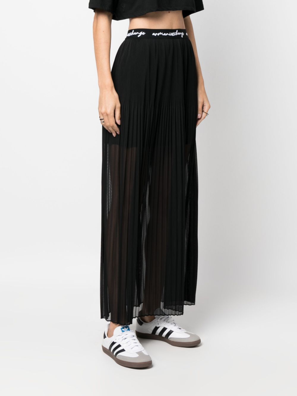 Armani Exchange logo-waistband pleated maxi skirt