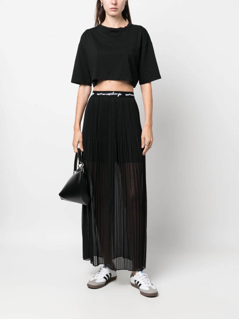 Armani Exchange logo-waistband pleated maxi skirt