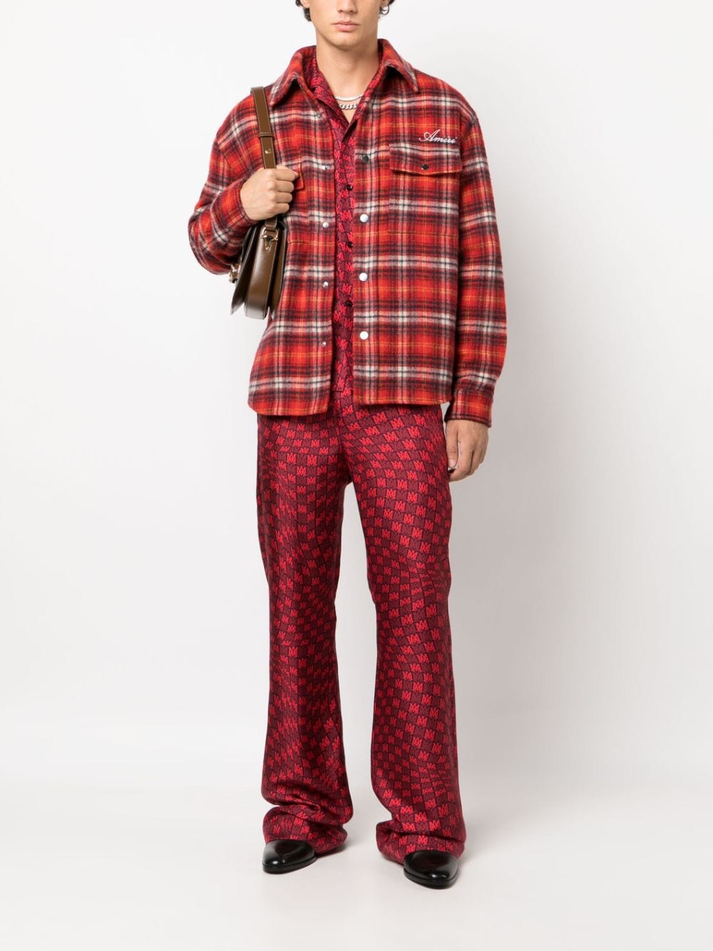 AMIRI logo-embroidered plaid overshirt