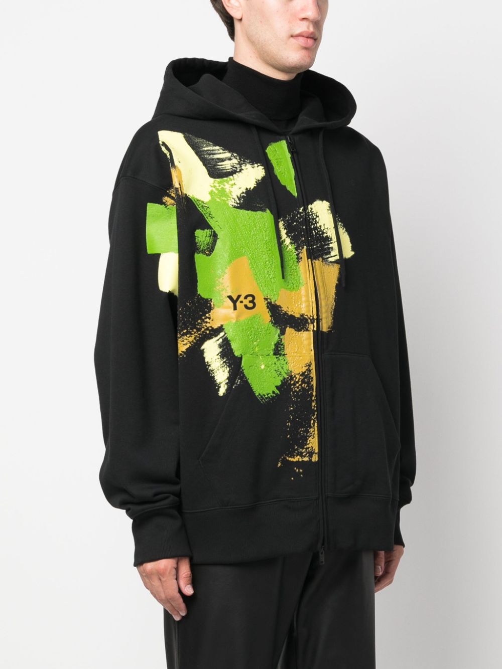 Y-3 logo-print zip-up cotton hoodie