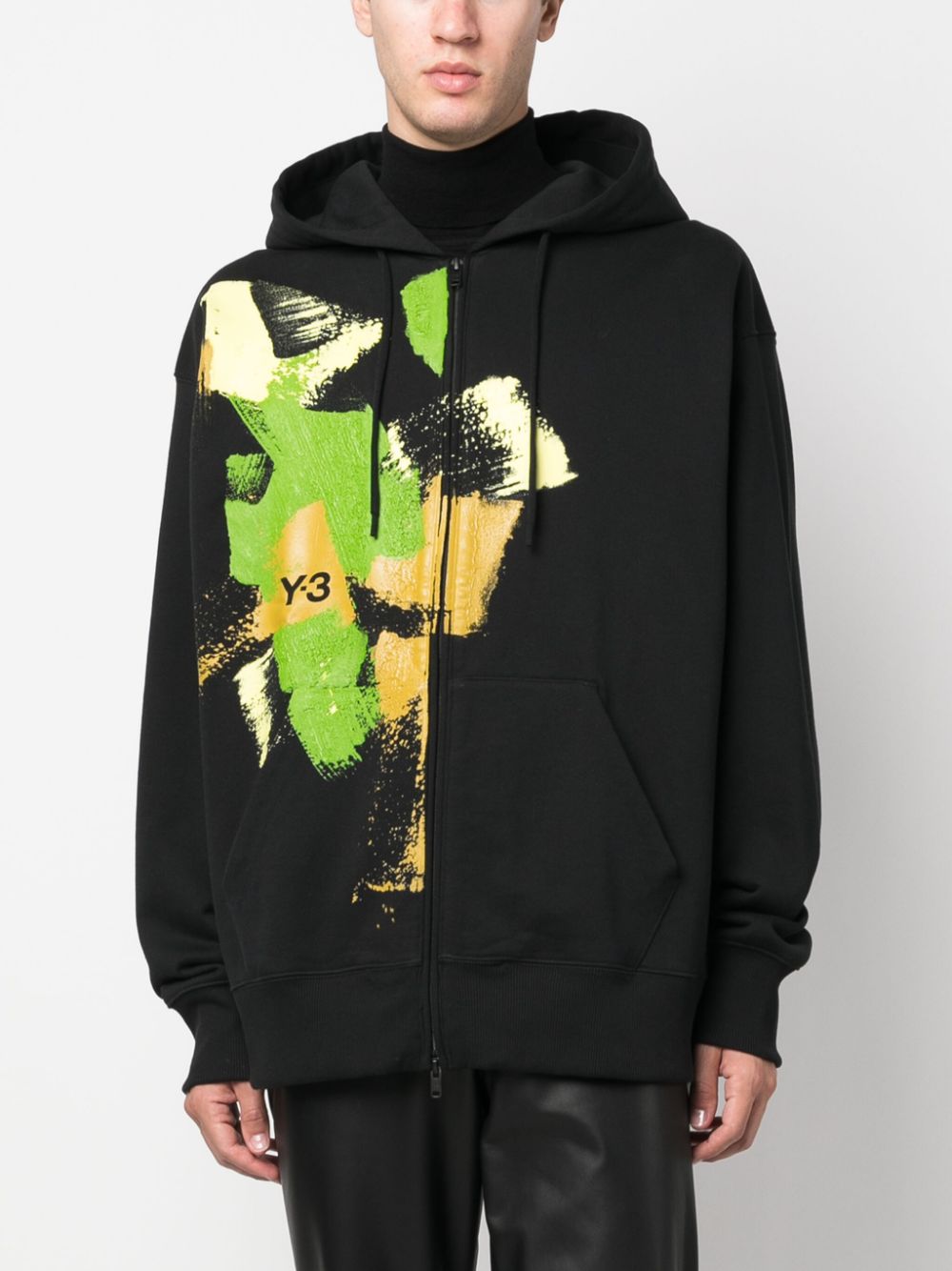 Y-3 logo-print zip-up cotton hoodie
