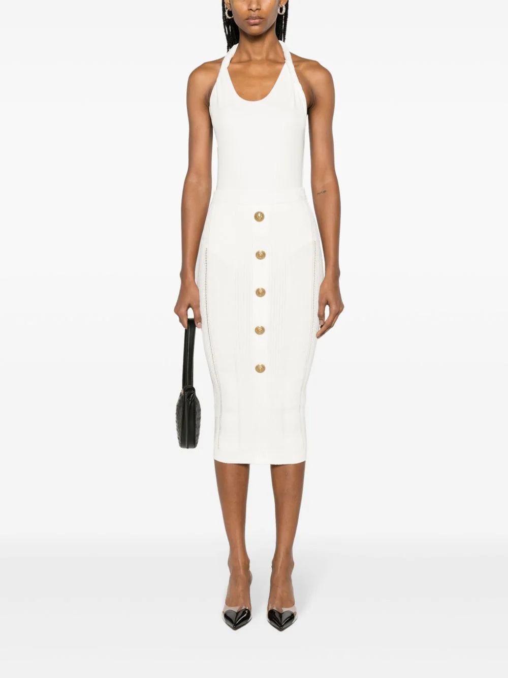 Balmain  lion-head-buttons ribbed skirt