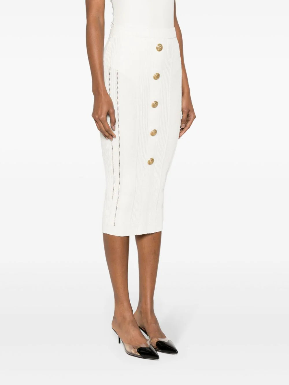 Balmain  lion-head-buttons ribbed skirt