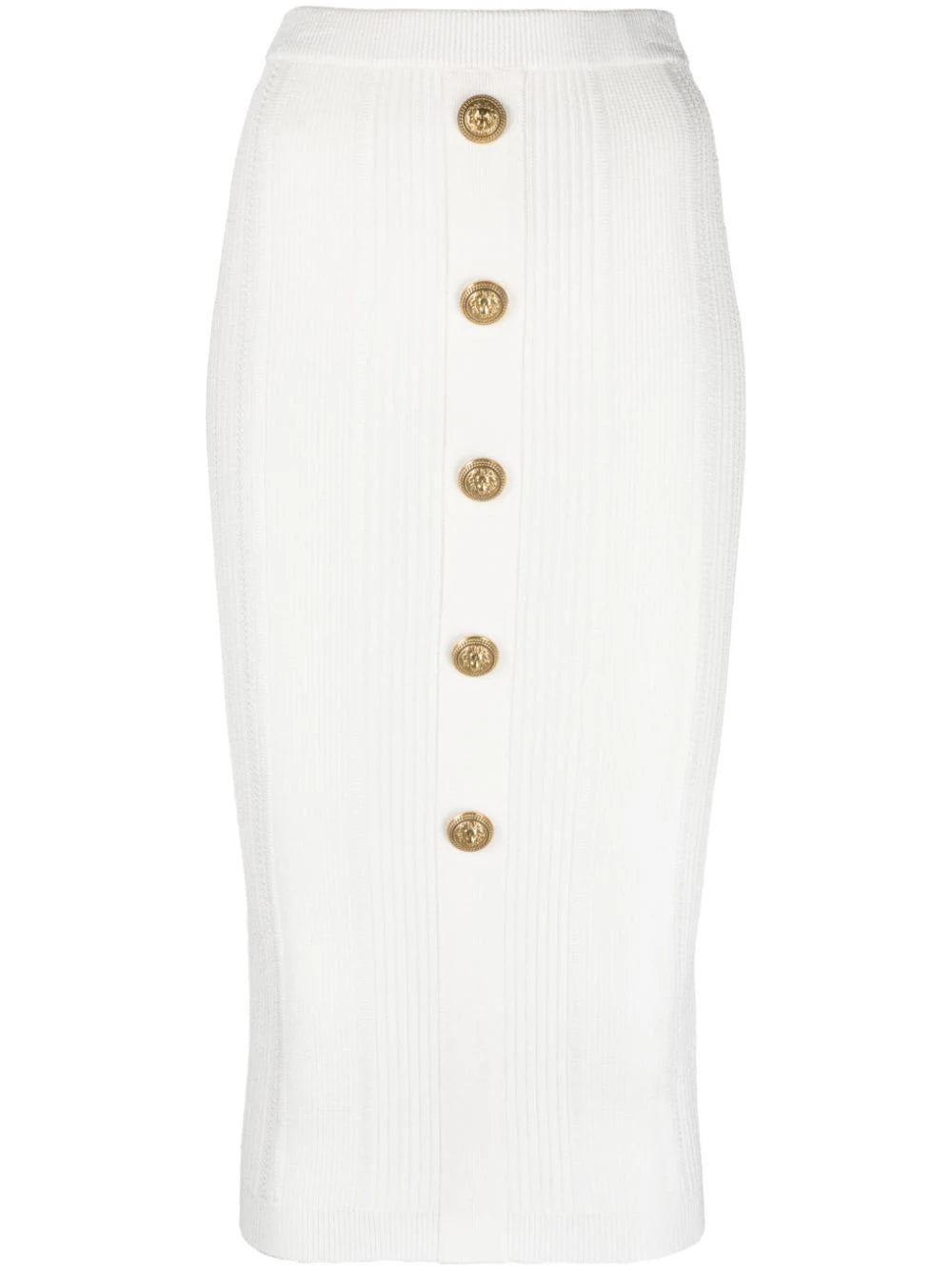 Balmain  lion-head-buttons ribbed skirt