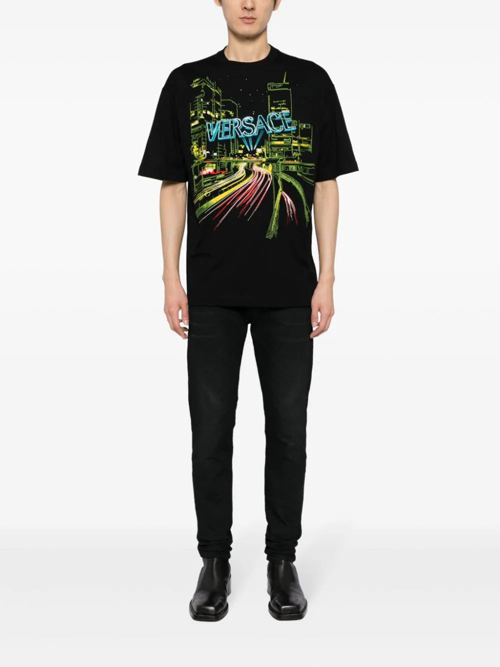 Versace City Lights embroidery T-shirt