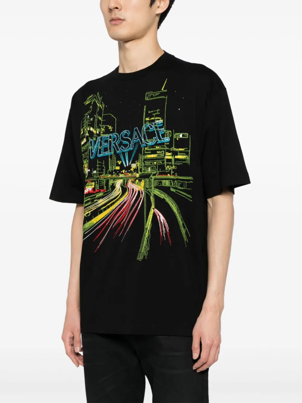 Versace City Lights embroidery T-shirt