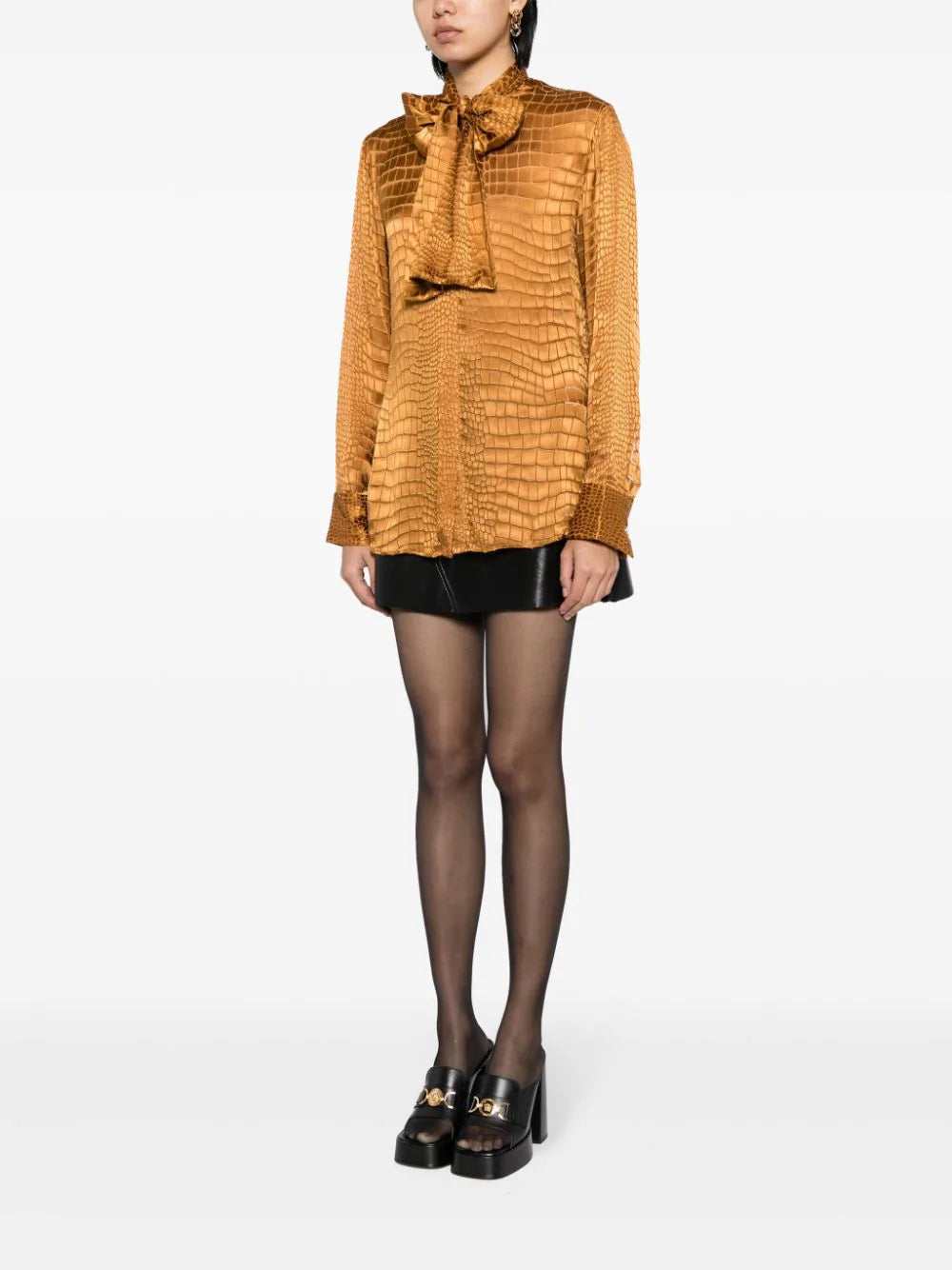 Versace croc-effect scarf-tie shirt