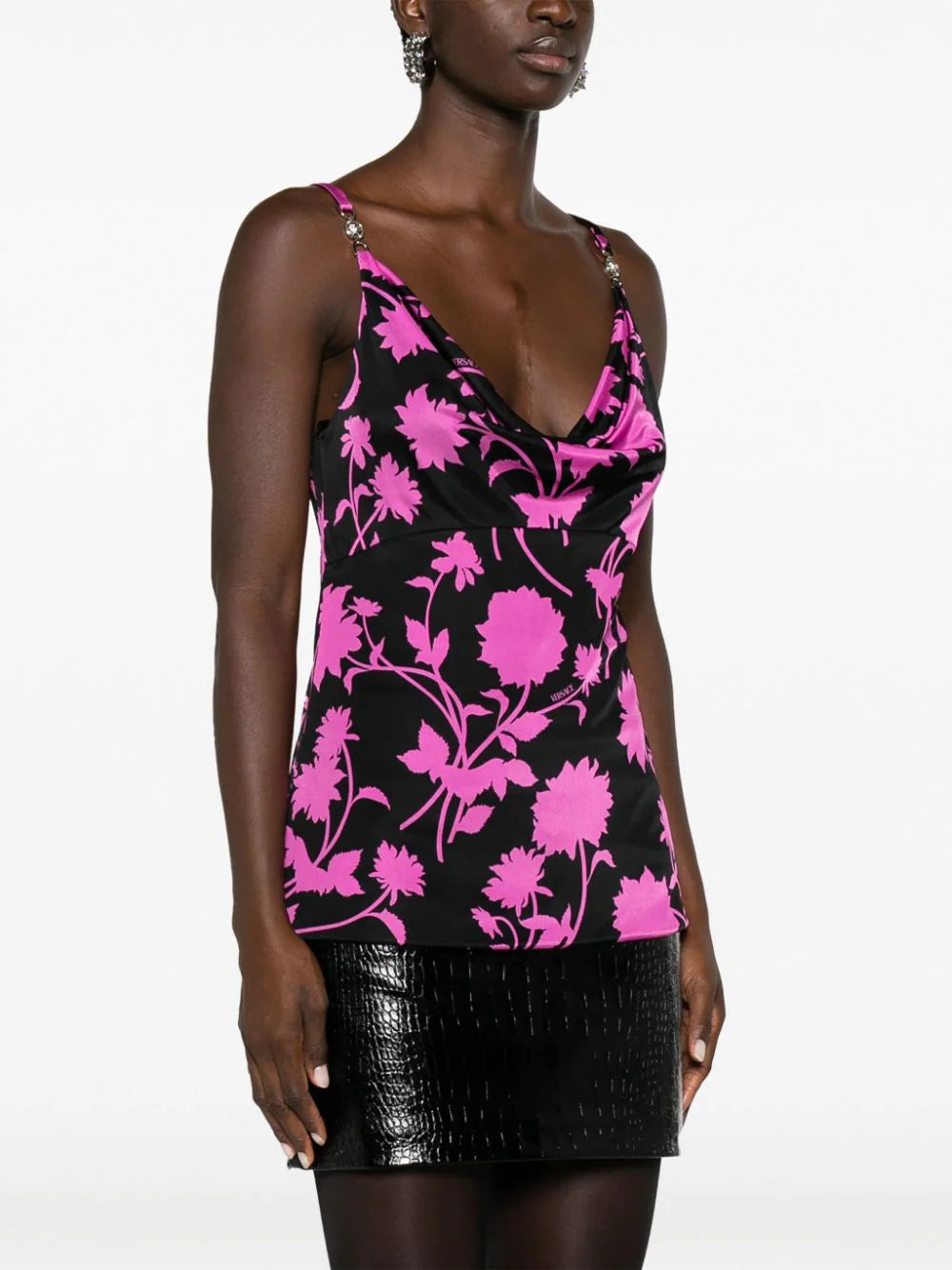 Versace floral-print cowl-neck top