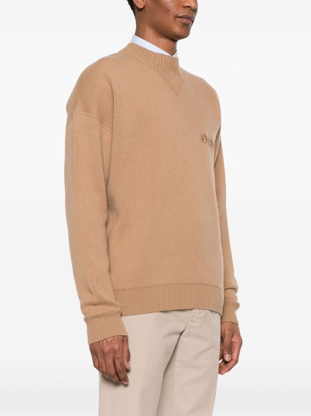 BOSS  logo-embroidered virgin-wool jumper