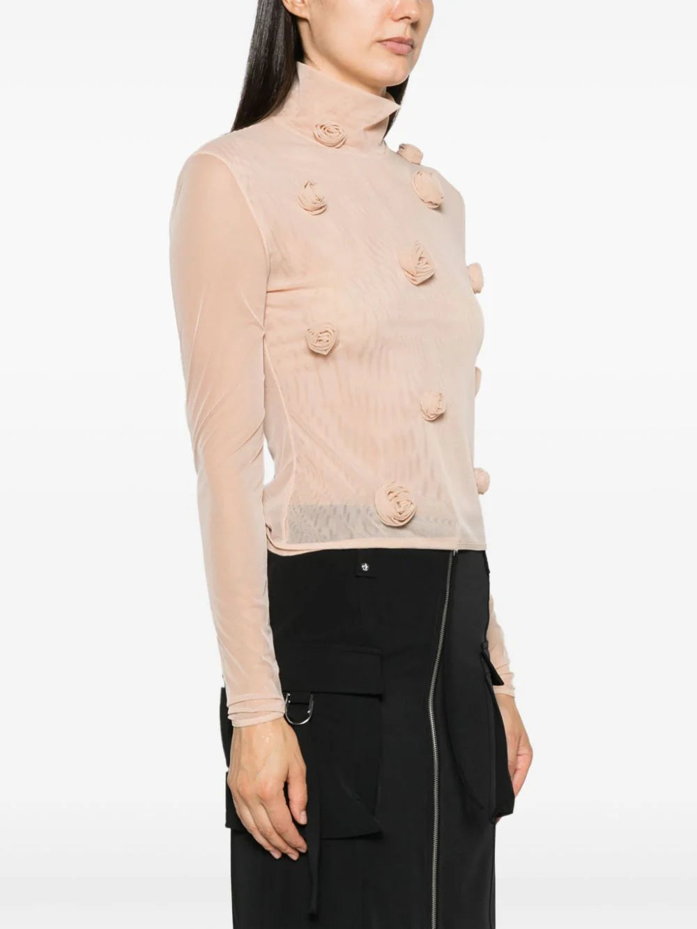 Blumarine  floral-appliqué long-sleeve mesh top