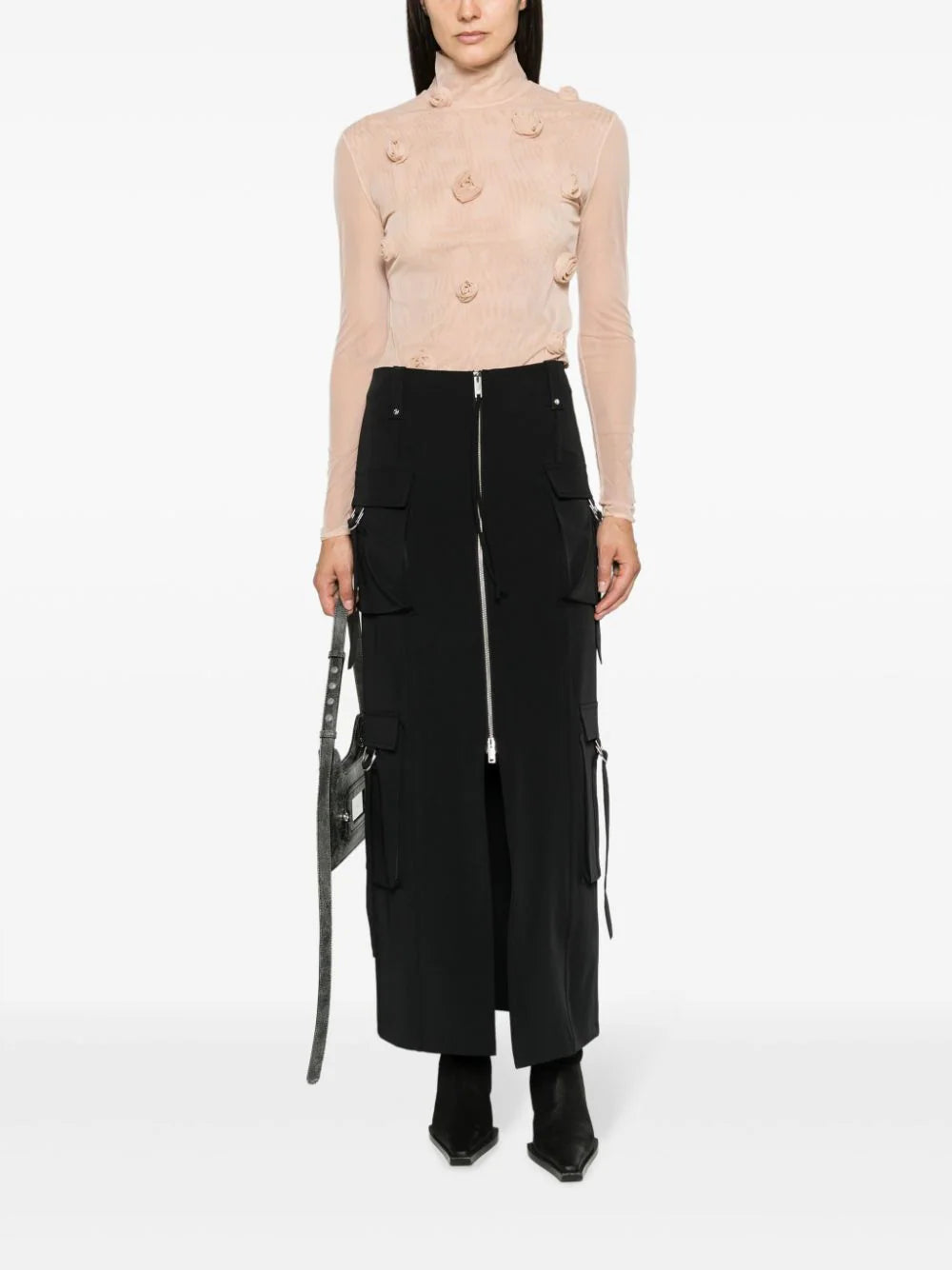 Blumarine  floral-appliqué long-sleeve mesh top