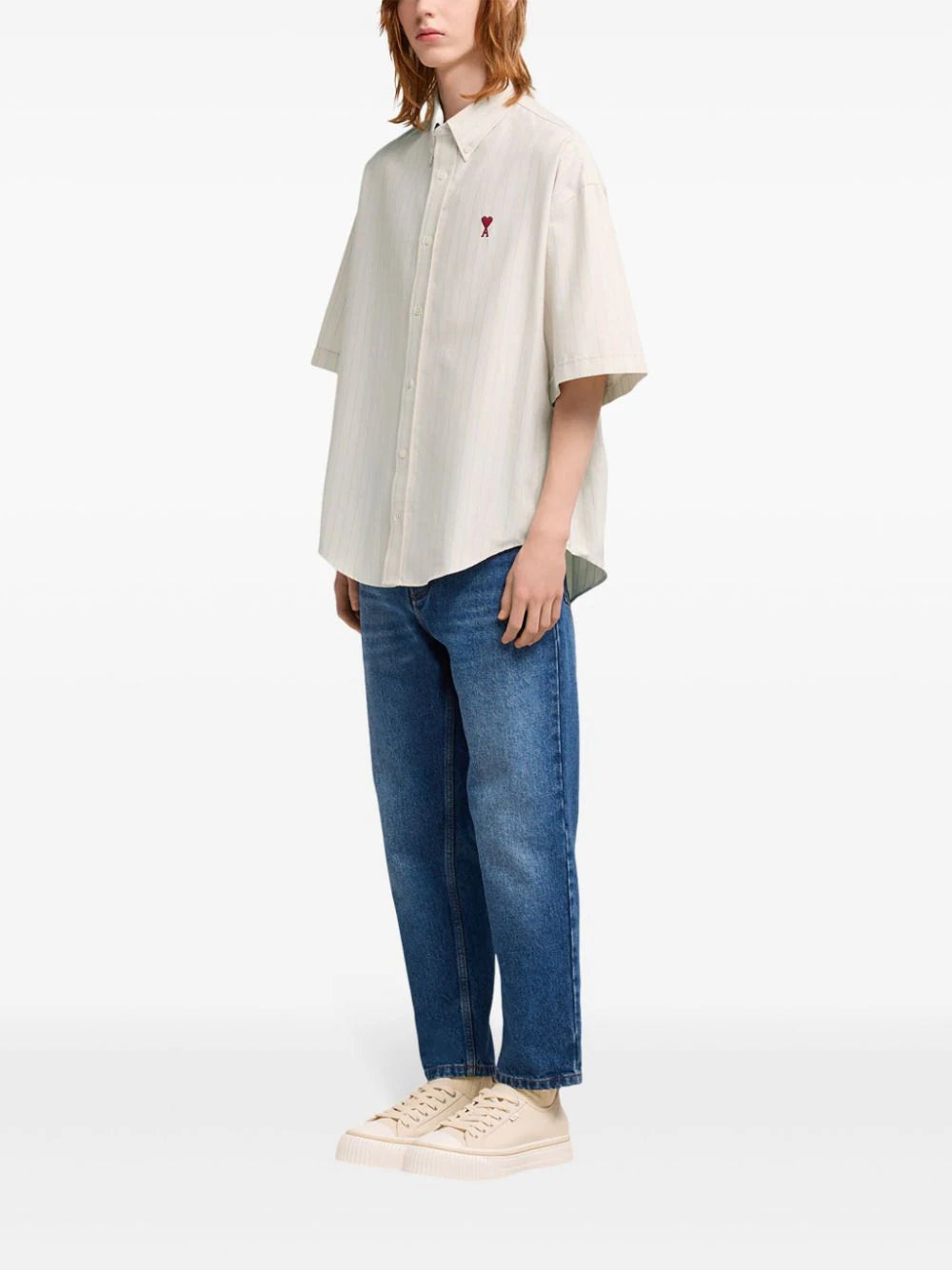 AMI Paris  logo-embroidered striped cotton shirt