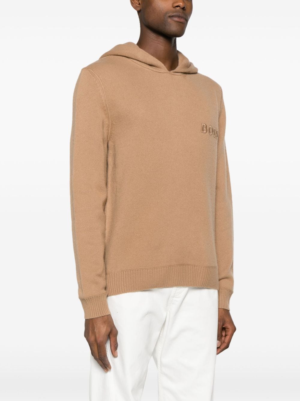 BOSS  logo-embroidered hooded jumper