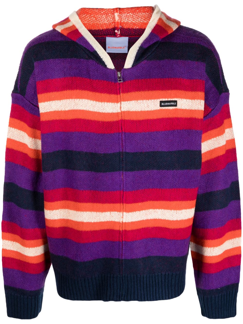 BLUEMARBLE  logo-patch striped zip-up hoodie