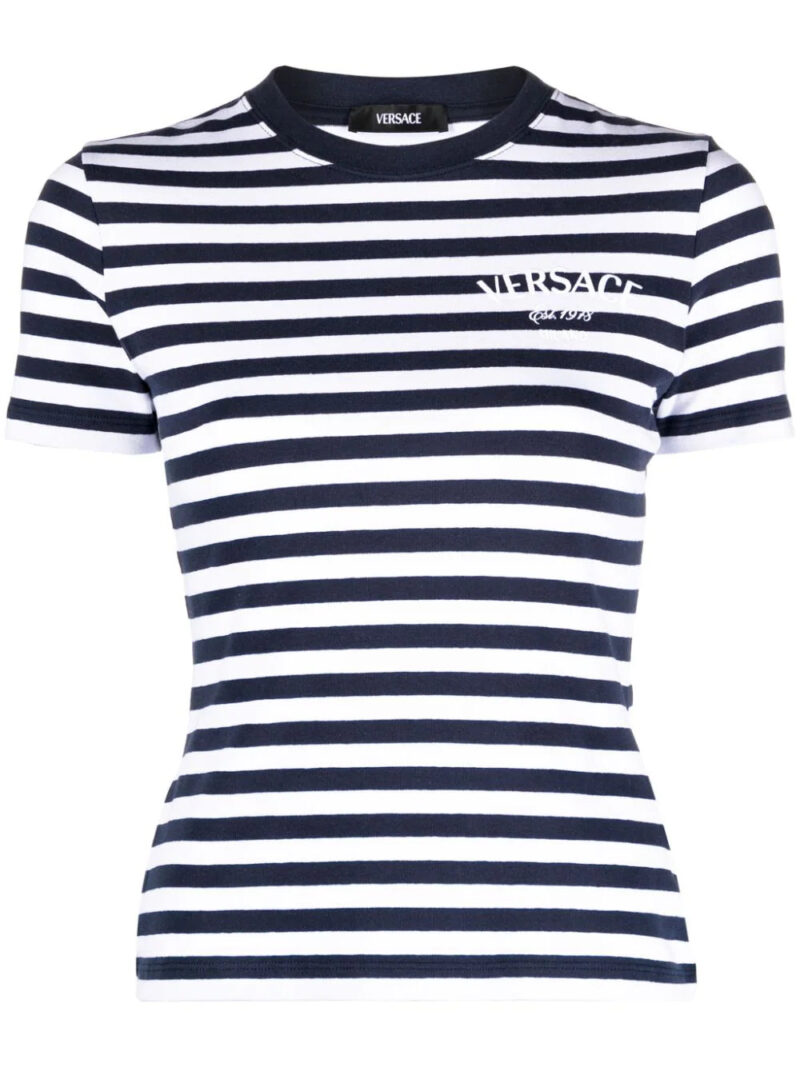 Versace  logo-embroidered striped T-shirt