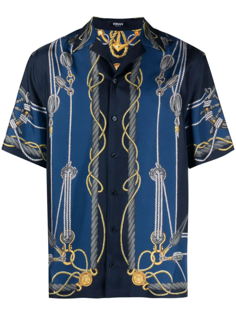 Versace  nautical-print short-sleeve silk shirt