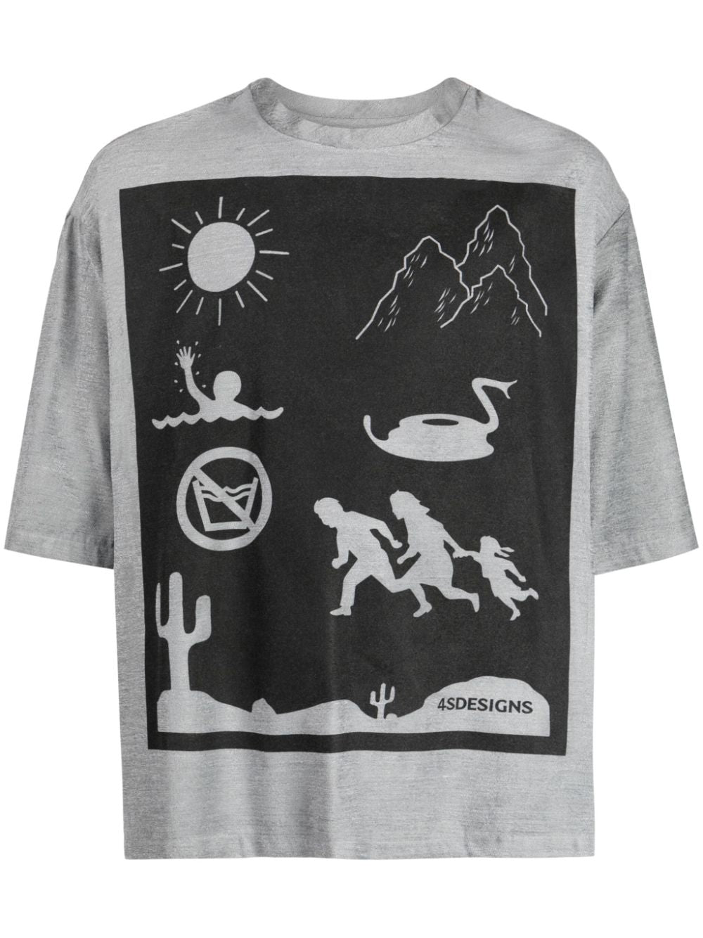 4SDESIGNS  graphic-print mélange-effect T-shirt
