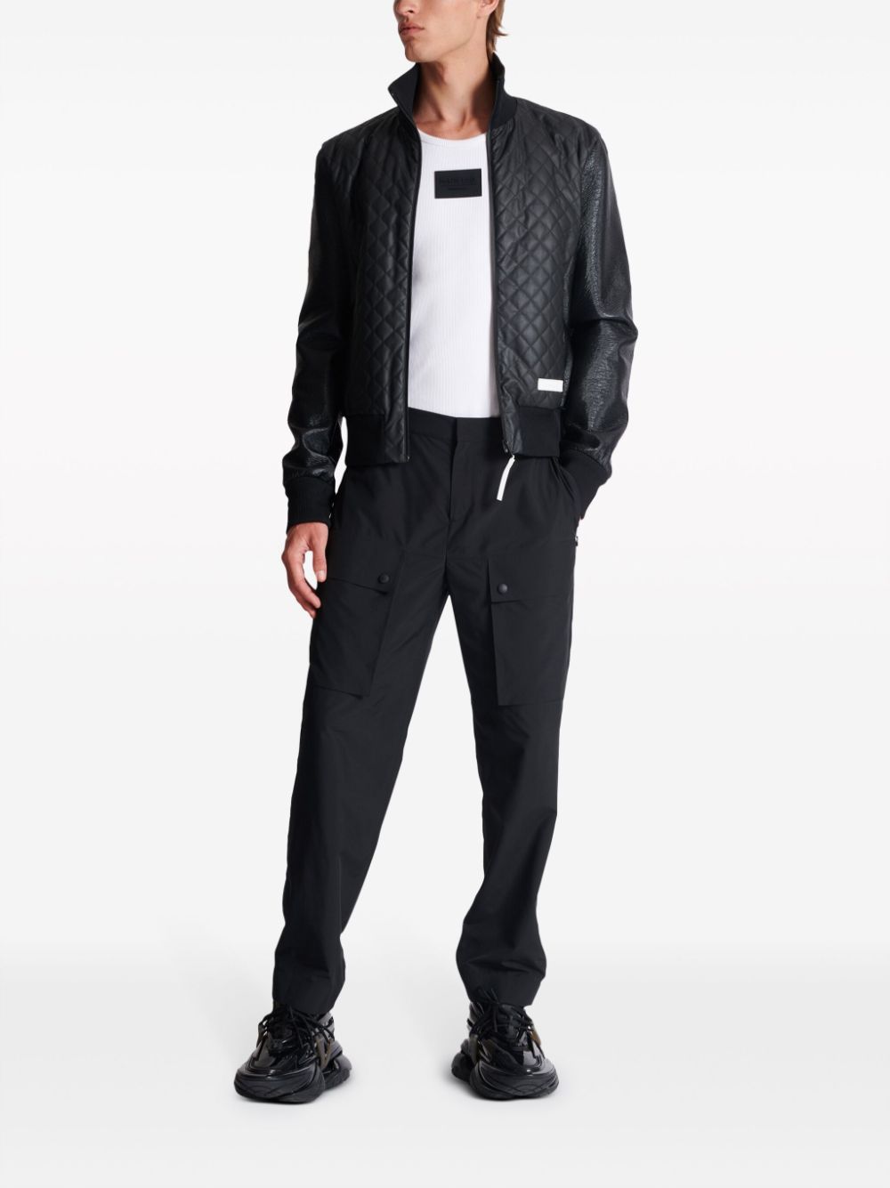 Balmain logo-patch quilted bomber jacket