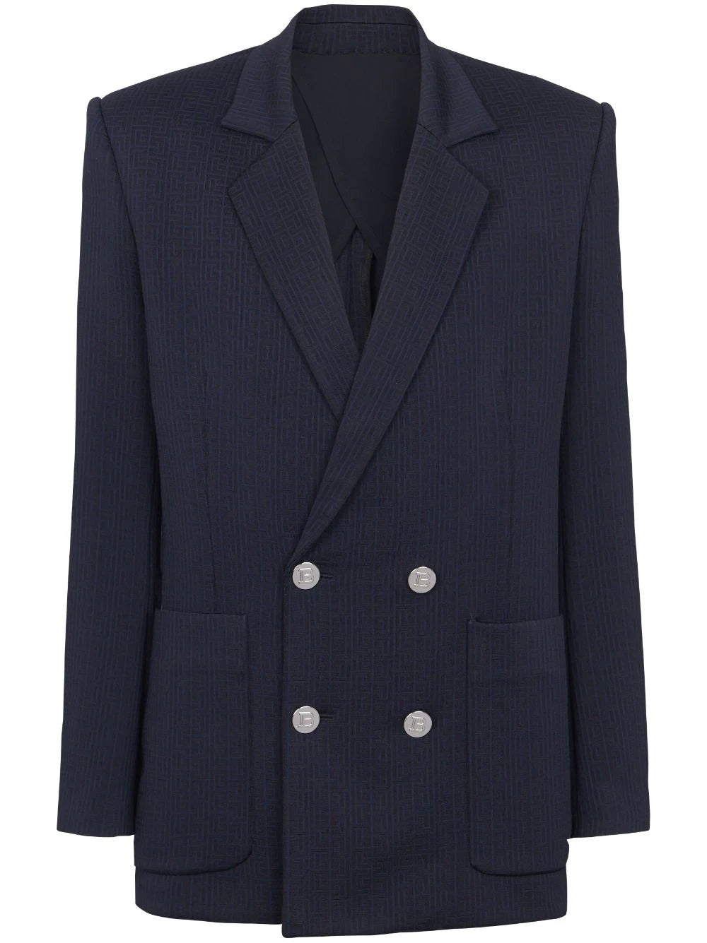 Balmain monogram-pattern double-breasted blazer